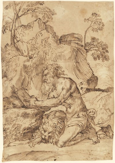 San Jerónimo Leyendo en el Desierto de Domenico Campagnola