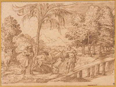 La huida a Egipto de Domenico Campagnola