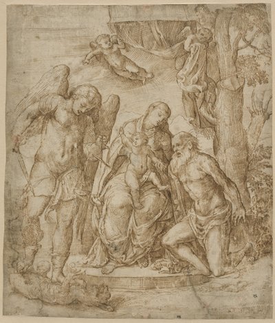 La Virgen y el Niño con los santos Miguel y Jerónimo, c.1520-25 de Domenico Campagnola