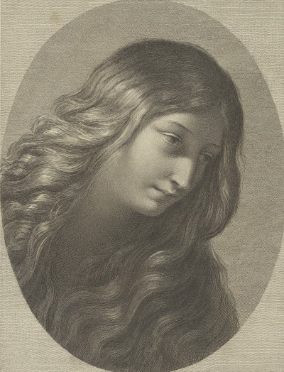 La cabeza de María Magdalena mirando hacia abajo a la derecha, en un marco ovalado, después de Ren, ca. 1745-1803 de Domenico Cunego