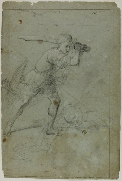 David decapitando a Goliat (recto); Boceto de figura femenina con brazo derecho levantado sobre la cabeza (verso) de Domenico Fiasella
