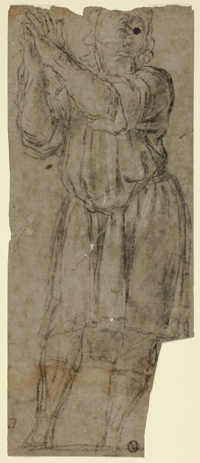 Hombre de pie en oración (recto); Estudio de drapeado (verso) de Domenico Fiasella