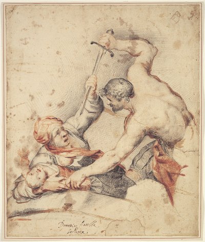 Hombre atacando a una madre y un niño de Domenico Fiasella