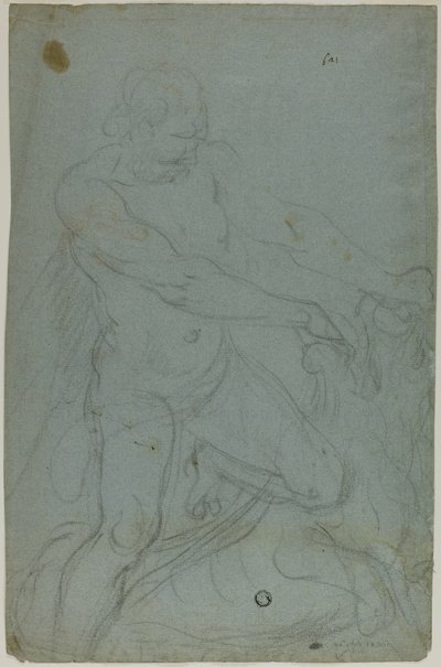 Sansón y el león (recto); Virgen María con el brazo derecho extendido (verso) de Domenico Fiasella
