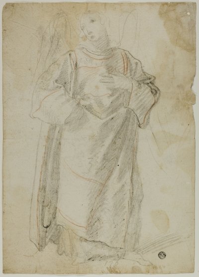 Ángel de Pie (recto); Estudio de Rostro y Vestimenta (verso) de Domenico Fiasella