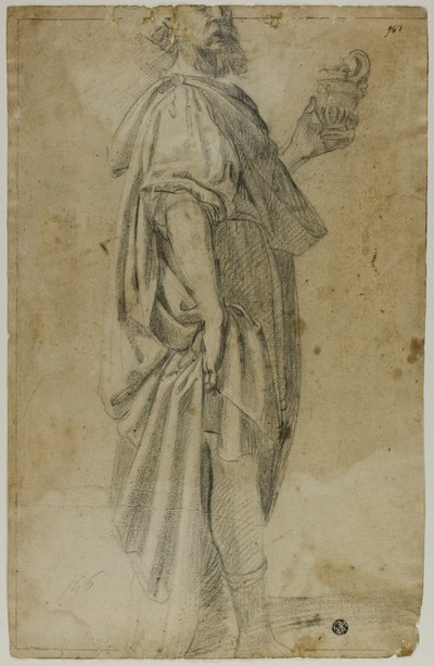 Mago de pie (recto); Boceto de establo y árboles (verso) de Domenico Fiasella