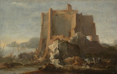 Paisaje con Roca y Fortaleza, c. 1640-50 de Domenico Gargiulo