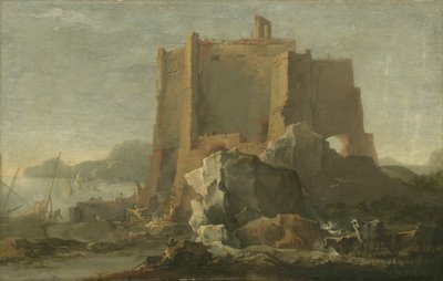 Paisaje con roca y fortaleza, c.1640-50 de Domenico Gargiulo