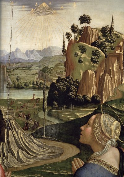 Cristo en Gloria con santos, detalle del paisaje (detalle) de Domenico Ghirlandaio