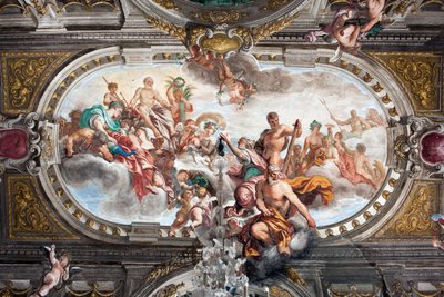 La oferta a Júpiter de las llaves del Templo de Jano (o Alegoría de la Paz), techo del piso noble, c.1665 de Domenico I Piola