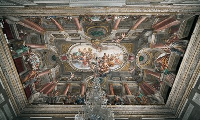 La oferta a Júpiter de las llaves del Templo de Jano (o Alegoría de la Paz), techo del piso noble, c.1665 de Domenico I Piola