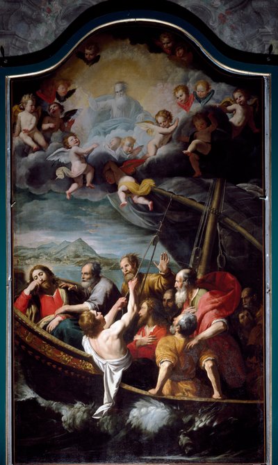 San Nicolás calma la tormenta (pintura de Domenico Fiasella) de Domenico Il Sarzana Fiasella