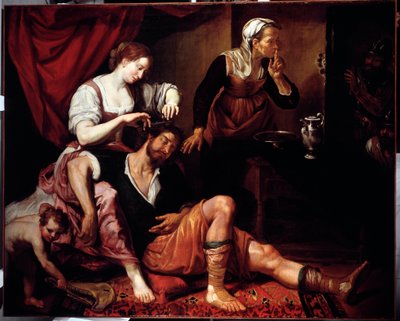Sansón y Dalila. Pintura de Domenico Fiasella dit il Sarzana (1589-1669) siglo XVII Génova, Musei di Strada Nuova (ex Palazzo Bianco) de Domenico Il Sarzana Fiasella