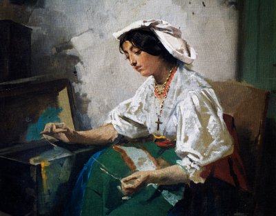 Niña cosiendo de Domenico Induno