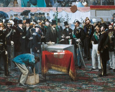 La colocación de la primera piedra de la Galleria Vittorio Emanuele en Milán (detalle) de Domenico Induno