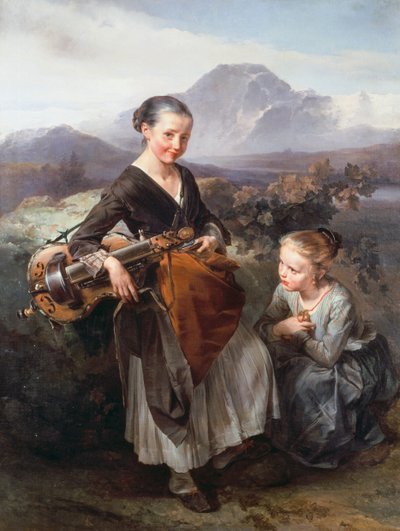 Mujer tocando una zanfona de Domenico Induno
