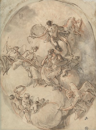 Estudio para el techo: Apolo y otras figuras de Domenico Mondo