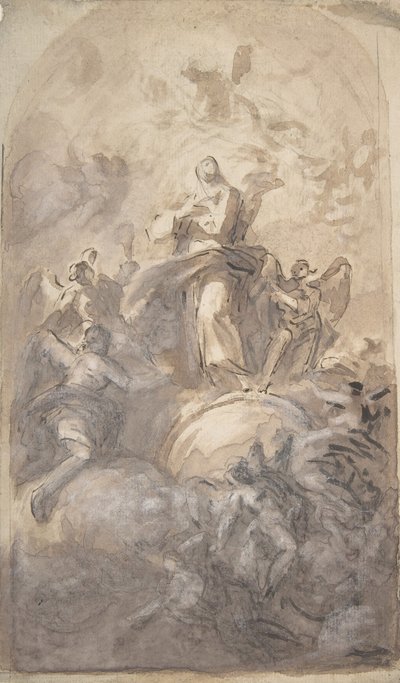 La Virgen Inmaculada en Gloria recto, Boceto de una parte de una pierna y una mano verso, 1723-1806 de Domenico Mondo