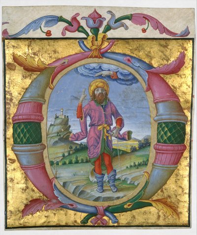 David con su pie en un lazo en una inicial O, ca. 1500 de Domenico Morone
