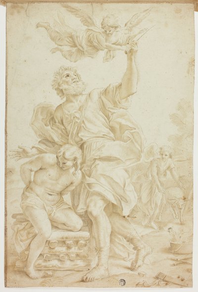 Sacrificio de Isaac (anverso); Bocetos de figuras (reverso) de Domenico Piola