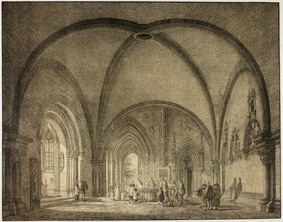 Sala bautismal y claustros en la catedral de Mainz, de la Colección de edificios medievales memorables en Alemania de Domenico Quaglio