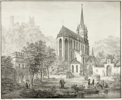 Colegiata de Nuestra Señora, con el castillo de Schoenberg en Oberwesel, a orillas del Rin de Domenico Quaglio