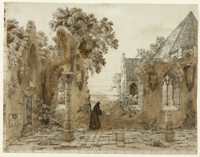 Monje en las ruinas de un monasterio de Domenico Quaglio