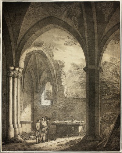 Ruina de la Iglesia de Nuestra Señora con las Lápidas de Genevieve y el Conde Palatino Siegfried en el Valle del Mosela cerca de Andernach, de la Colección de Edificios Medievales Memorables en Alemania de Domenico Quaglio