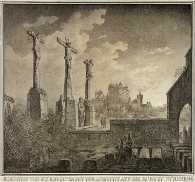 Cementerio de San Juan con vistas a la ciudad de Núremberg, de la Colección de edificios medievales memorables de Alemania de Domenico Quaglio
