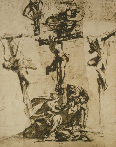 Estudio de la Crucifixión y la Virgen Desmayada de Domenico Robusti Tintoretto