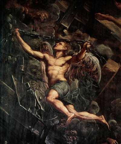 El descenso de Jesucristo al limbo (detalle) de un ángel. Pintura de Jacopo Robusti dit Tintoretto de Domenico Robusti Tintoretto