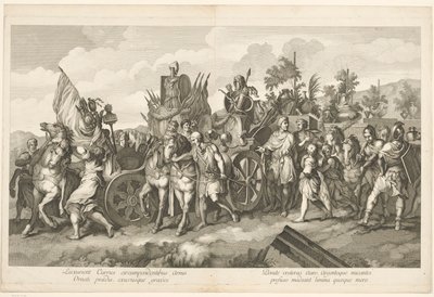 Procesión militar con botín de guerra en carro Triunfo de Alejandro Magno en Babilonia (título de la serie) de Domenico Rossetti