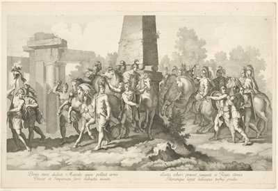 Soldados en el obelisco Triunfo de Alejandro Magno en Babilonia (título de la serie) de Domenico Rossetti