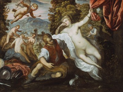 Venus y Marte con Cupido y las Tres Gracias en un paisaje de Domenico Tintoretto