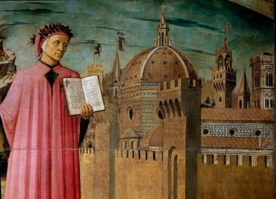 Dante Alighieri presenta su obra la Divina Comedia (detalle) de Domenico di Michelino