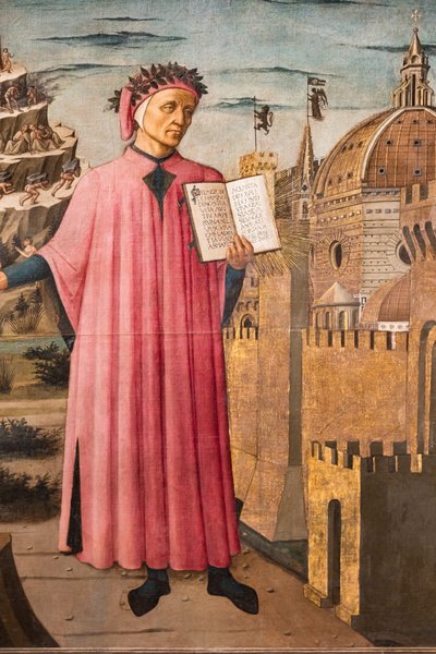 Detalle de la Divina Comedia de Dante Alighieri de Domenico di Michelino