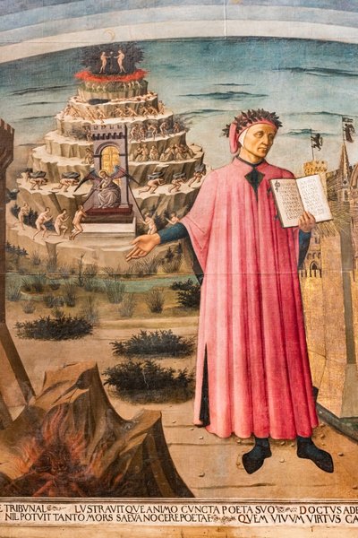 Detalle de la Divina Comedia de Dante Alighieri de Domenico di Michelino
