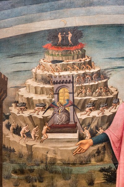 La Divina Comedia de Dante Alighieri, detalle de la Colina del Purgatorio de Domenico di Michelino