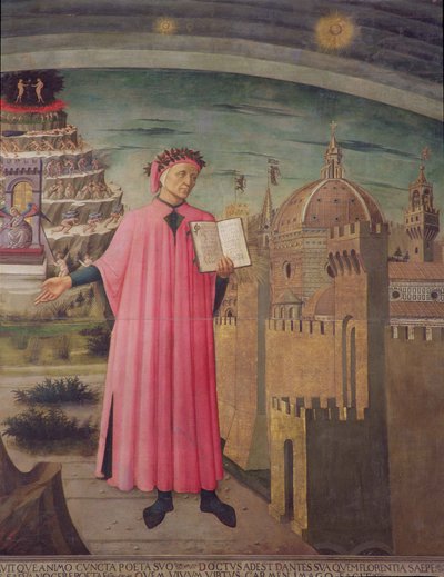 Dante leyendo la Divina Comedia (detalle) de Domenico di Michelino