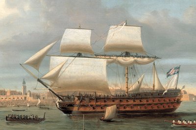 Foudroyant y Pégase entrando en el puerto de Portsmouth, 1782 de Dominic Serres