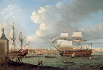 Foudroyant y Pégase entrando en el puerto de Portsmouth, 1782 de Dominic Serres