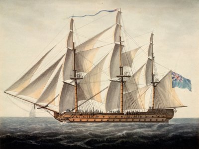 Barco francés "Sans Pareil" de 3ª clase, 80 cañones, capturado el 1 de junio, c.1800 (acuarela) de Dominic Serres