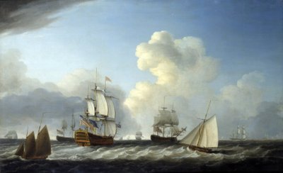 El buque de segunda clase de la Marina Real Británica, de 98 cañones, era el "Saint George", acompañado por otros buques de Dominic Serres