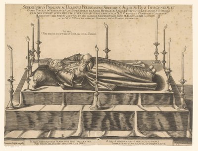 Doodsportret van Ferdinand II van Tirol Serenísimo Príncipe y Señor Fernando Archiduque de Austria (...) (título sobre objeto) de Dominicus Custos (possibly)