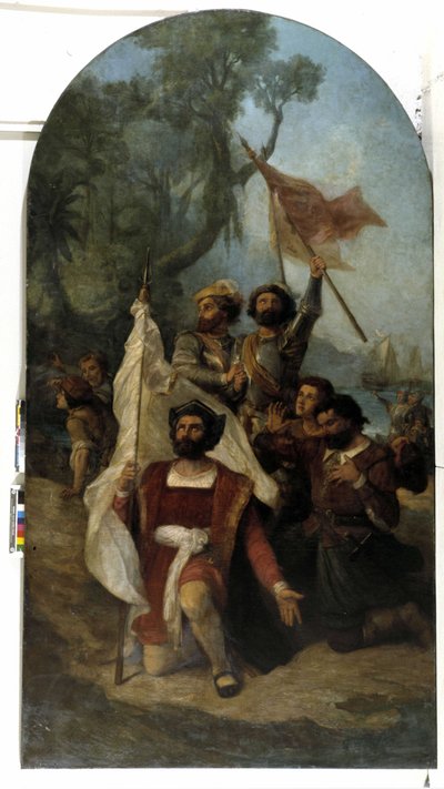 El navegante Cristóbal Colón (Cristoforo Colombo, Cristóbal Colón) (1451-1506) cuando llegó al Nuevo Mundo en 1492 de Dominique Magaud