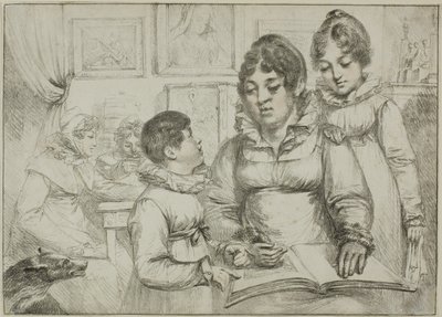 Grupo familiar (Mujer leyendo a dos niños) de Dominique Vivant Denon