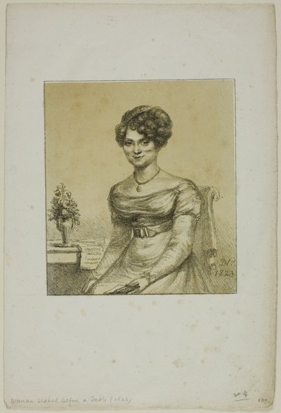 Mujer sentada frente a una mesa de Dominique Vivant Denon
