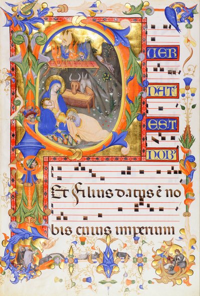 Natividad, en una inicial P de Don Silvestro dei Gherarducci