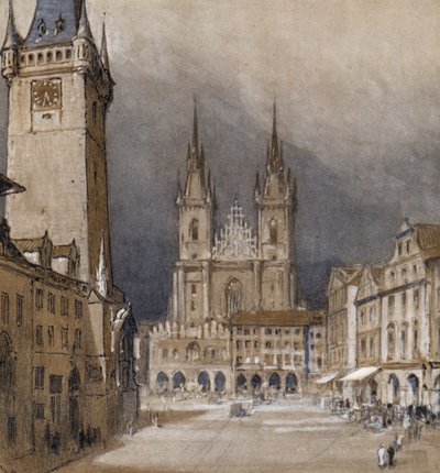 Praga y su Ayuntamiento (litografía en color) de Donald (after) Maxwell