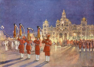 La bienvenida a Mysore (litografía en color) de Donald (after) Maxwell